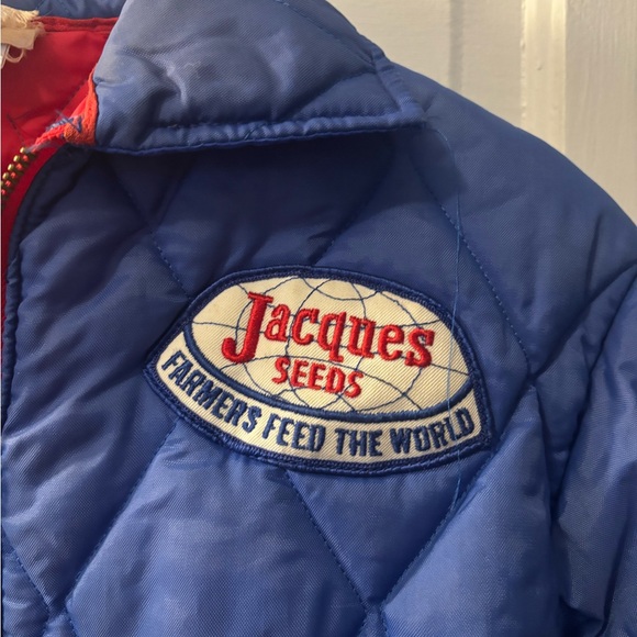 Vintage Jacques Seeds Blue Quilted Men's Jacket FADED Farm Sz S Chore Coat - Picture 4 of 5